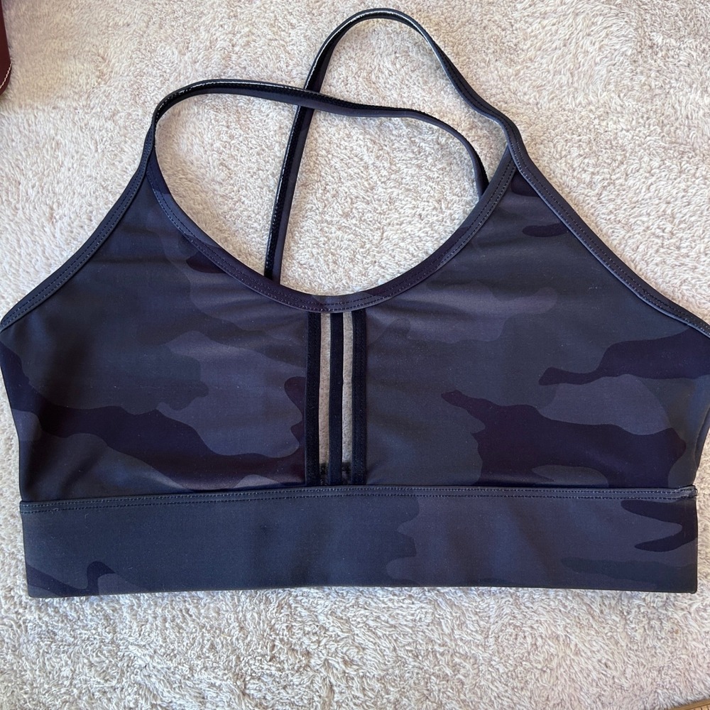 Carbon38 Strappy Camo Sports Bra Mesh Cutout Dark Camouflage Small